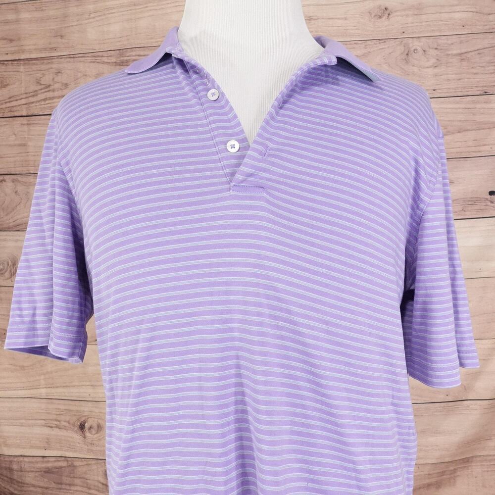 Bobby Jones Polo Shirt Mens Large Purple‎ Stripe Cotton Golf Short Sleeve Casual